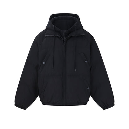 Unisex Short Boxy Quilted Hoodie with Fleece Lining and Elastic Hem EVA-US