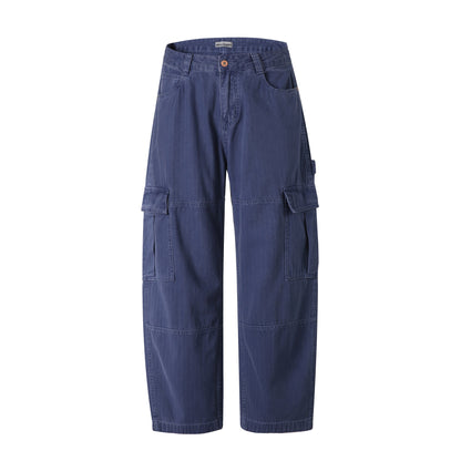 Men's soft canvas cargo pants with multiple flap pockets and elastic ankle cuffs EVA-US
