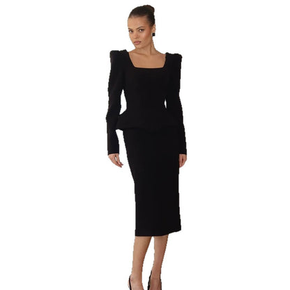Women's Tailored Corset Blazer Top with Square Neckline, Peplum and Emphasized Shoulders EVA-US