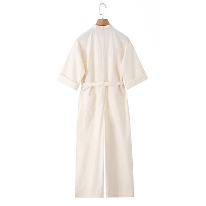 Women’s overall with bow collar, waistband and wide legs EVA-US