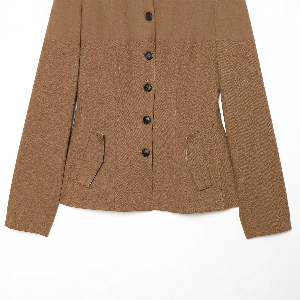 Women's Tailored Short Blazer Jacket with Contrast Collar and Flap Pockets EVA-US