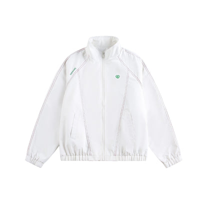 Unisex sporty lightweight training jacket with stand-up collar, contrast stitching, and elastic hem EVA-US