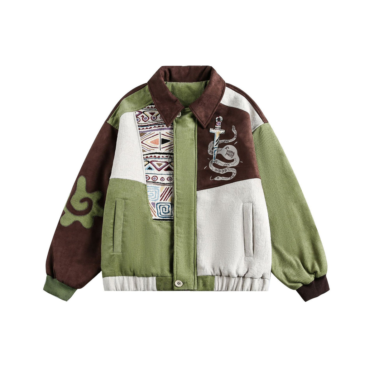 Men's Patchwork Cord and Suede Blouson with Stitch Detail EVA-US