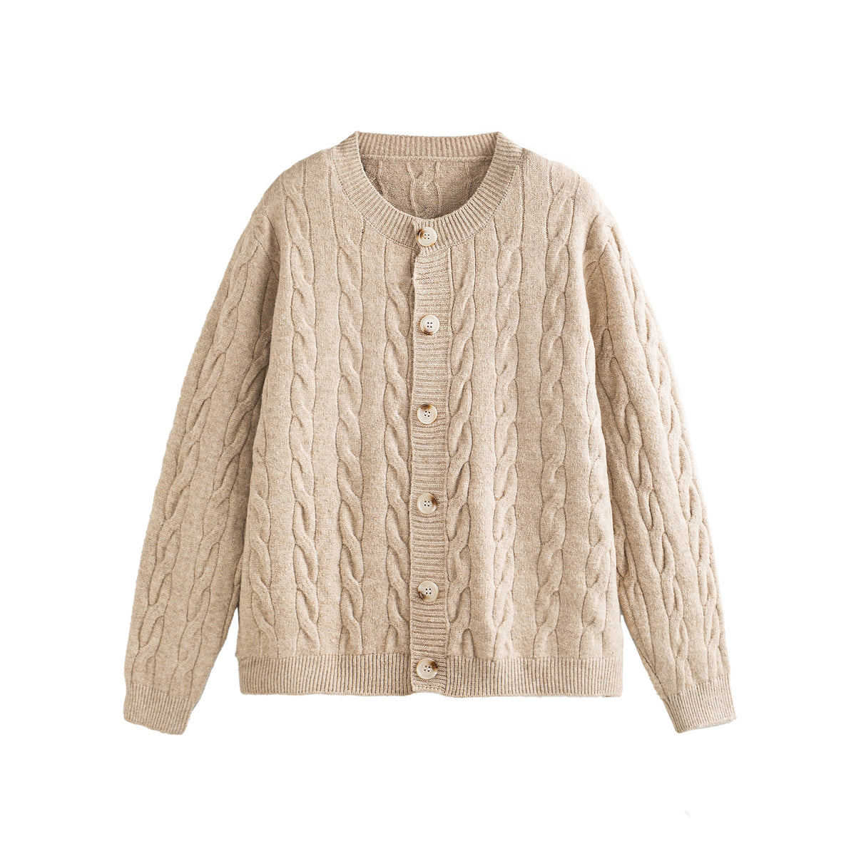 Women's Chunky Knit Cardigan with Cable Knit and Button Placket EVA-US