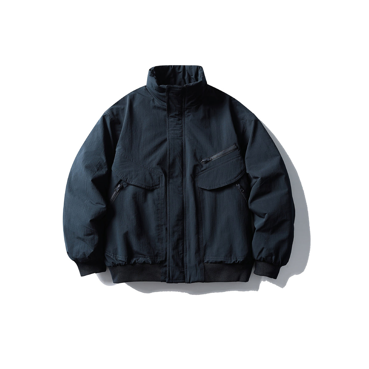 Men's Boxy Utility Bomber Jacket with High Stand-Up Collar, Concealed Front Placket and Zip Chest Pocket EVA-US