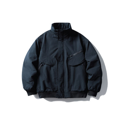 Men's Boxy Utility Bomber Jacket with High Stand-Up Collar, Concealed Front Placket and Zip Chest Pocket EVA-US