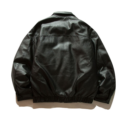 Men's Boxy Faux Leather Blouson with Flap Pockets and Elastic Hem EVA-US