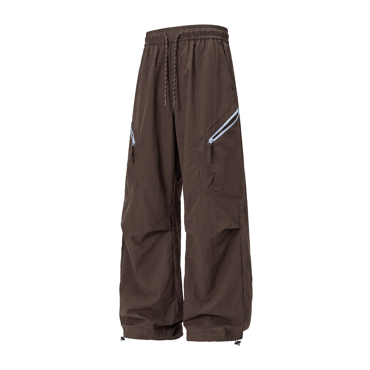 Unisex Wide Outdoor Cargo Pants with Drawstring Waist, Angled Zipper Pockets, and Adjustable Leg Opening EVA-US