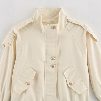 Women's short parka in field style with drawstring, flap pockets and stand-up collar EVA-US