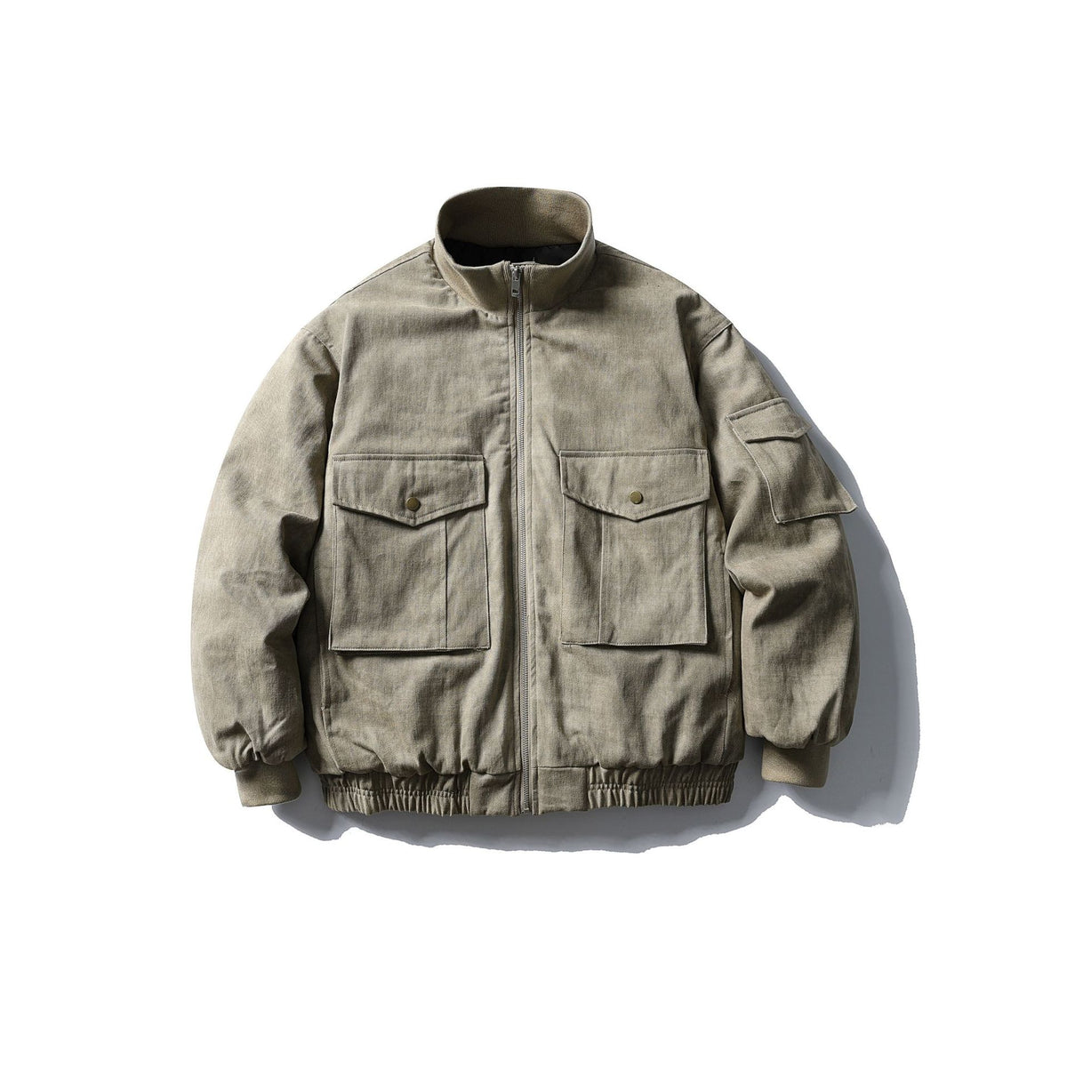 Men's Boxy Utility Blouson Jacket with Stand-up Collar, Cargo Sleeves and Applied Flap Pockets EVA-US