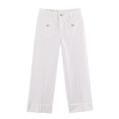 Ladies High-Waist Wide-Leg Jeans with patch front pockets and center seam detail EVA-US