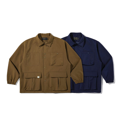 Men's Robust Canvas Utility Jacket with Snap Button Front and Elastic Cuffs EVA-US