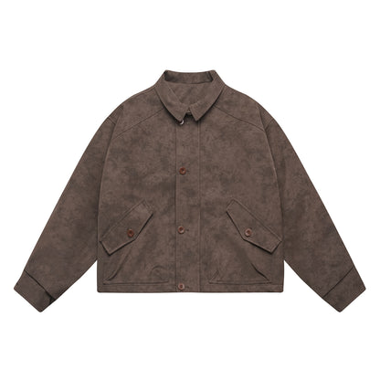 Men's short-cut suede-look blouson with patch flap pockets and shirt collar EVA-US