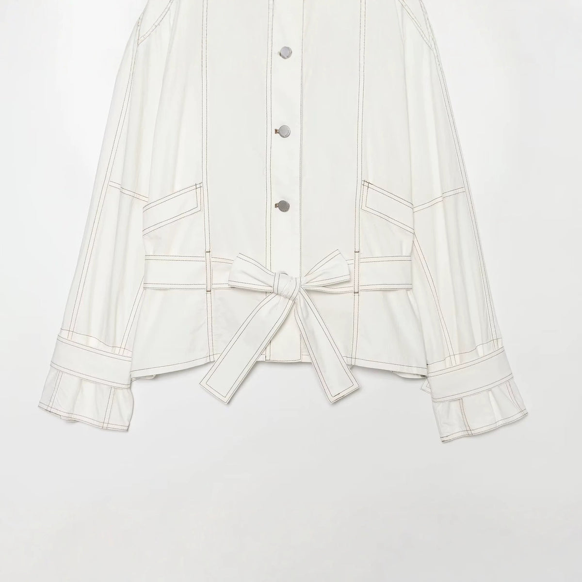 Women's Cropped Parka Jacket with high funnel collar, flap pockets and tie belt EVA-US
