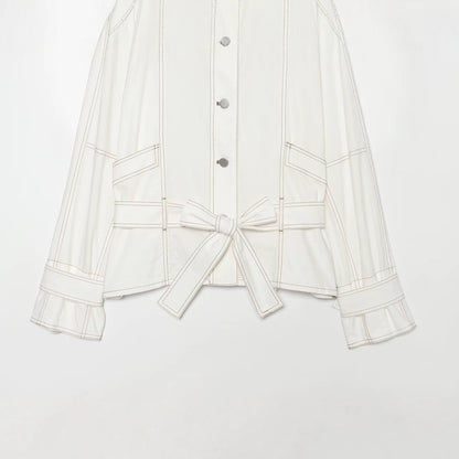 Women's Cropped Parka Jacket with high funnel collar, flap pockets and tie belt EVA-US