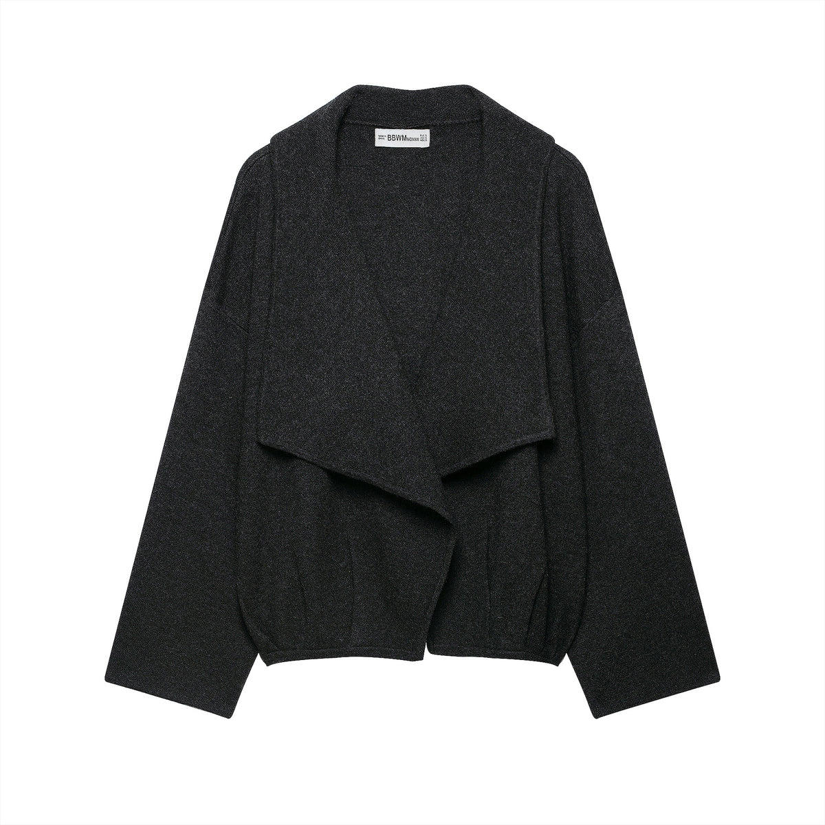 Women's short cut open wool blend cardigan with large shawl collar and boxy cropped silhouette EVA-US