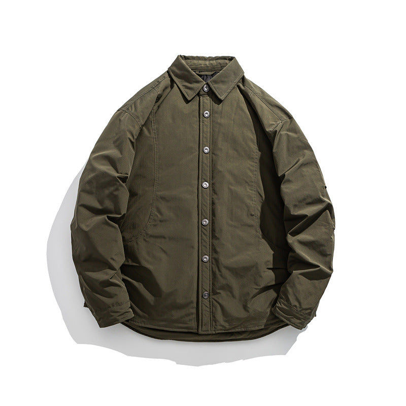 Men's Lightly Padded Overshirt Jacket with Shirt Collar and Snap Placket EVA-US