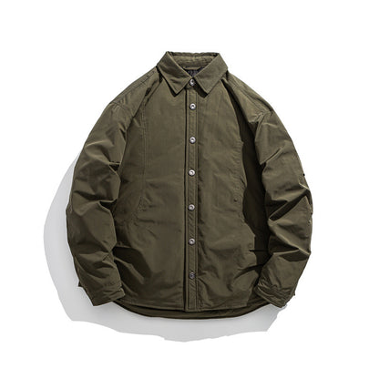 Men's Lightly Padded Overshirt Jacket with Shirt Collar and Snap Placket EVA-US