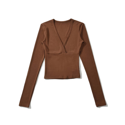 Women's wrap shirt with V-neck and fitted dividing seam EVA-US