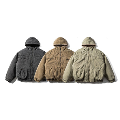 Men's Robust Hooded Field Jacket with Teddy Lining and Utility Pockets EVA-US