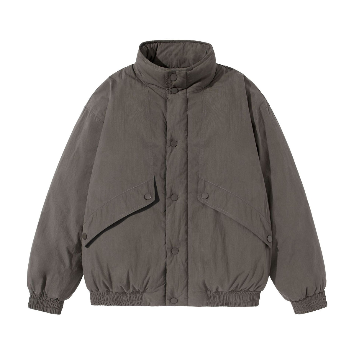 Unisex Short-cut quilted boxy blouson jacket with high stand-up collar and utility flap pockets EVA-US