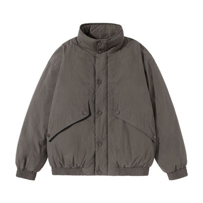Unisex Short-cut quilted boxy blouson jacket with high stand-up collar and utility flap pockets EVA-US