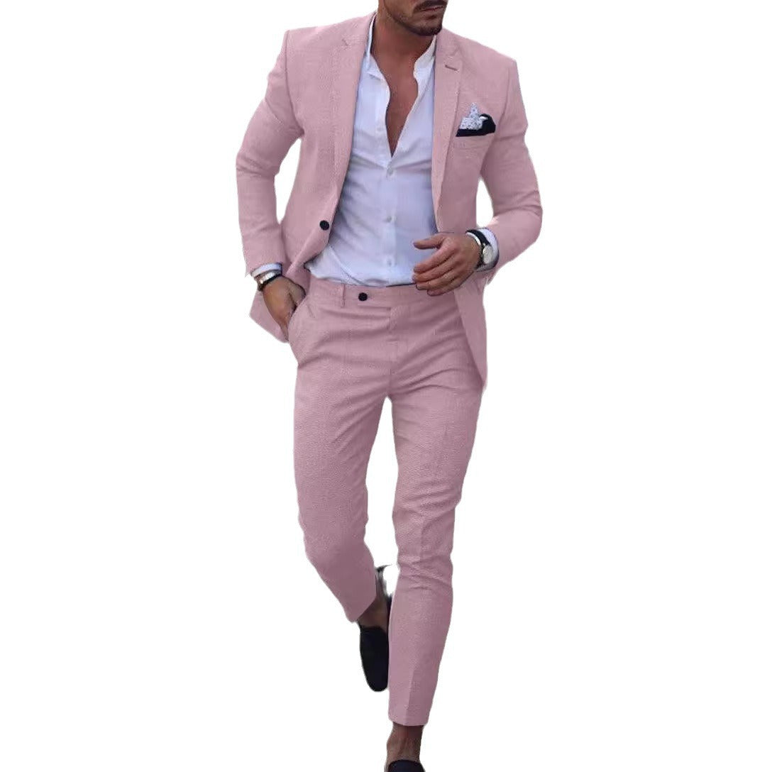 EVA-US Men's Linen Suit Set – Tailored Blazer & Slim Chino Pants