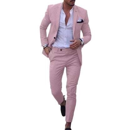 EVA-US Men's Linen Suit Set – Tailored Blazer & Slim Chino Pants
