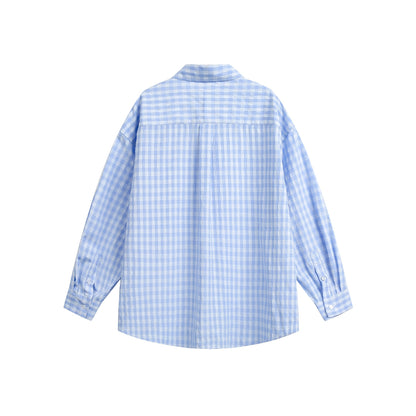 Women’s Oversized Check Shirt with Boxy Silhouette, Kent Collar and Chest Pocket EVA-US