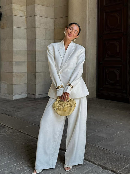 Women's Oversized Linen Blazer with Structured Shoulder and Tailored Hem EVA-US
