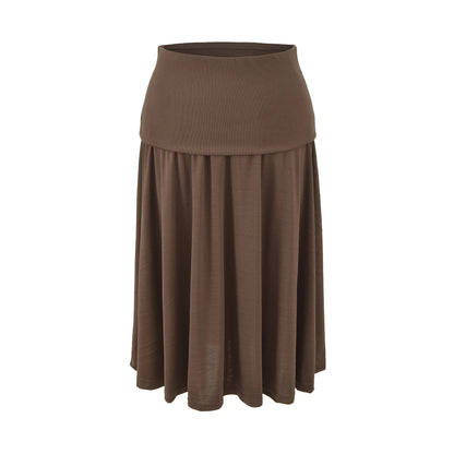 Women Long Jersey Maxi Skirt with Wide Hem and Gently Falling Pleats EVA-US
