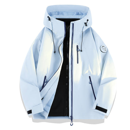 Women Lightweight Waterproof Hooded Jacket with Teddy Charm and Concealed Zipper Pockets EVA-US