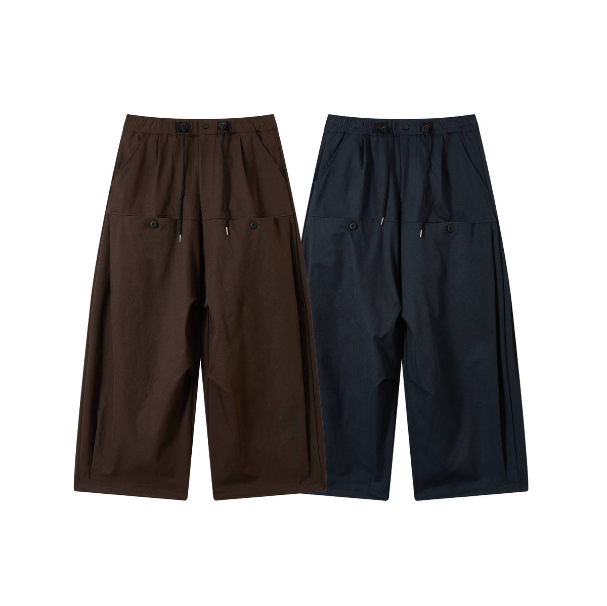 Women's wide cropped pleated trousers with drawstring and cargo pockets EVA-US