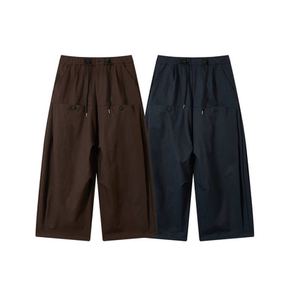 Women's wide cropped pleated trousers with drawstring and cargo pockets EVA-US