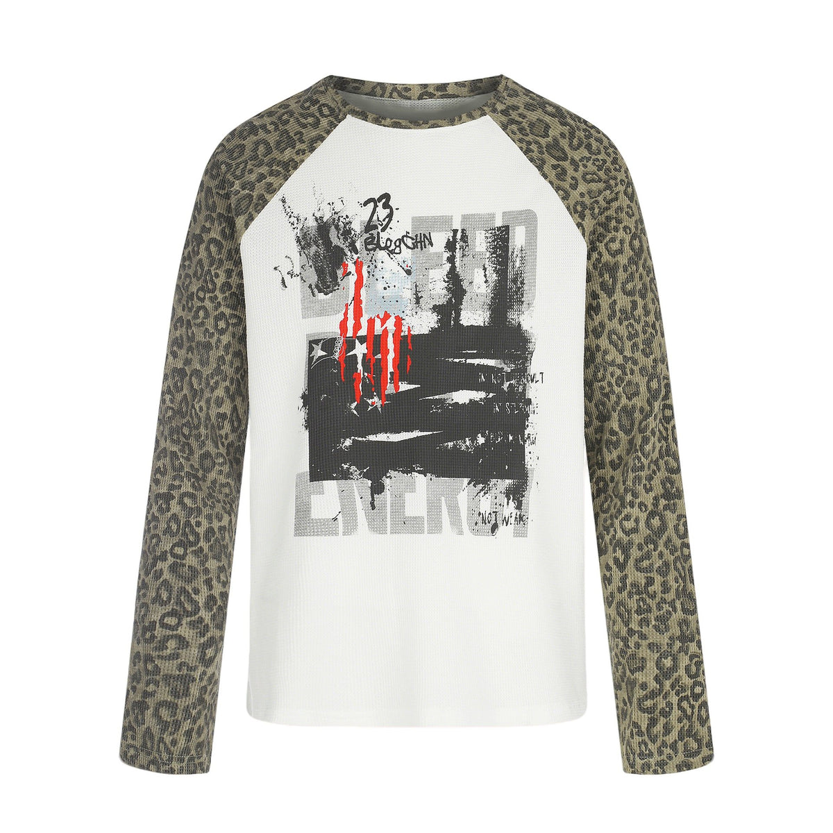Women’s Long Sleeve Shirt in Baseball Style with Leopard Sleeves and Graphic Print EVA-US