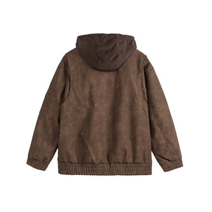 Unisex Boxy-padded Hooded Bomber Jacket with Velour Look, Cord Collar and Sleeve Zipper EVA-US