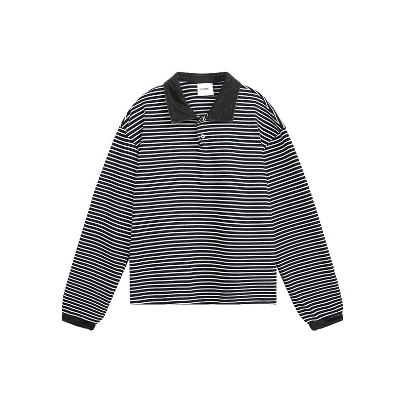 Unisex Relaxed-Rugby-Polo shirt with cord collar and fine striped knit EVA-US