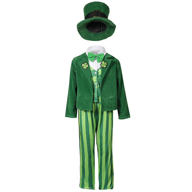 Men's costume as Irish Leprechaun with hat and detailed accents EVA-US