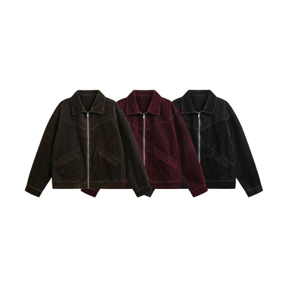 Unisex Boxy Blouson Jacket made of velours suede look with full zip and flap pockets EVA-US