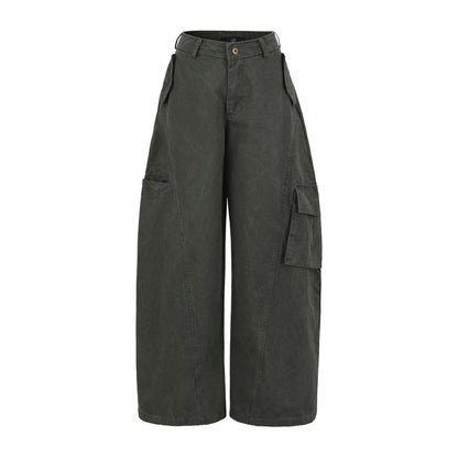 Women's Cropped Cargo Pants with High Waist, Wide Leg, and Flap Pockets EVA-US