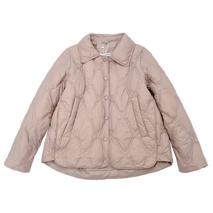 Women Short Cut Quilted Jacket with Decorative Stitching and Rounded Hem EVA-US