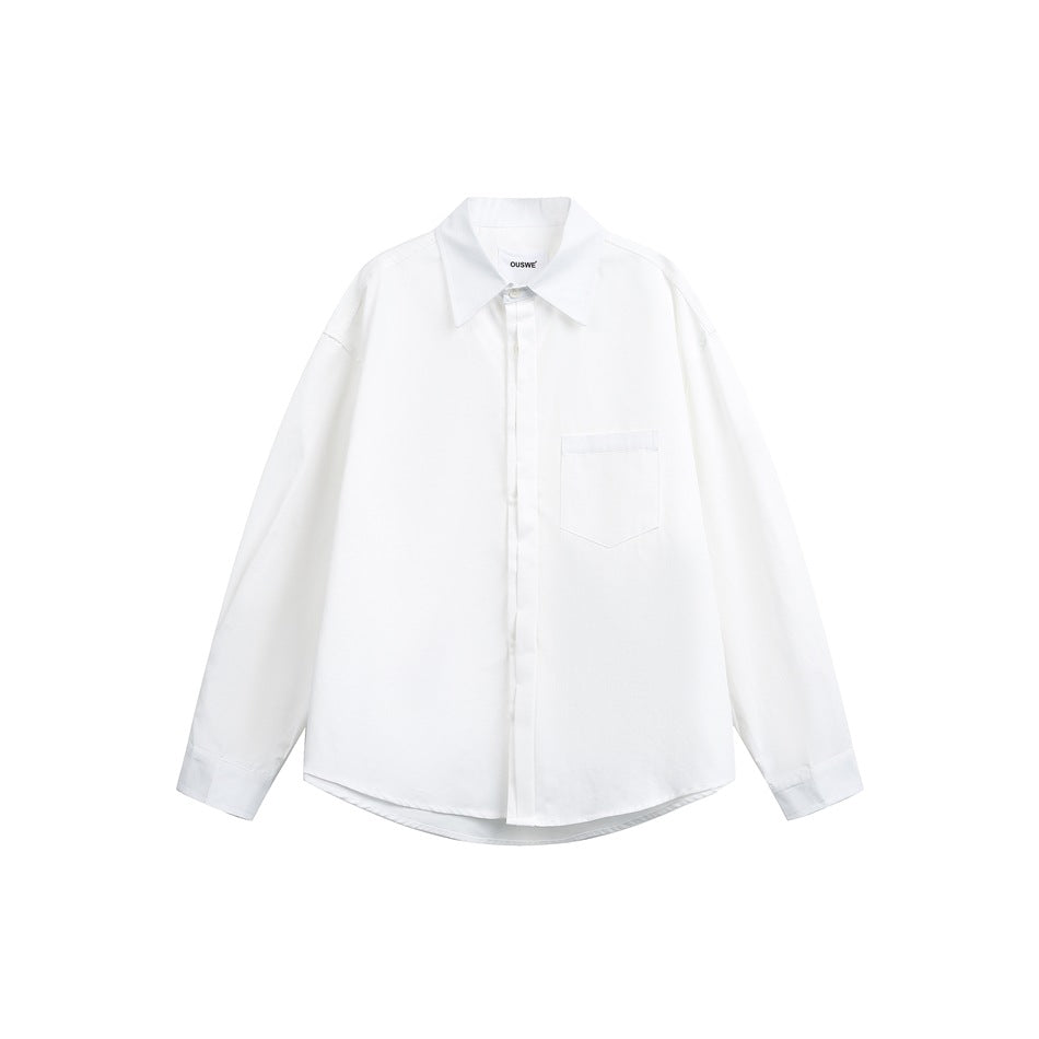 Women Oversized Shirt Blouse with Chest Pocket and Concealed Button Placket EVA-US