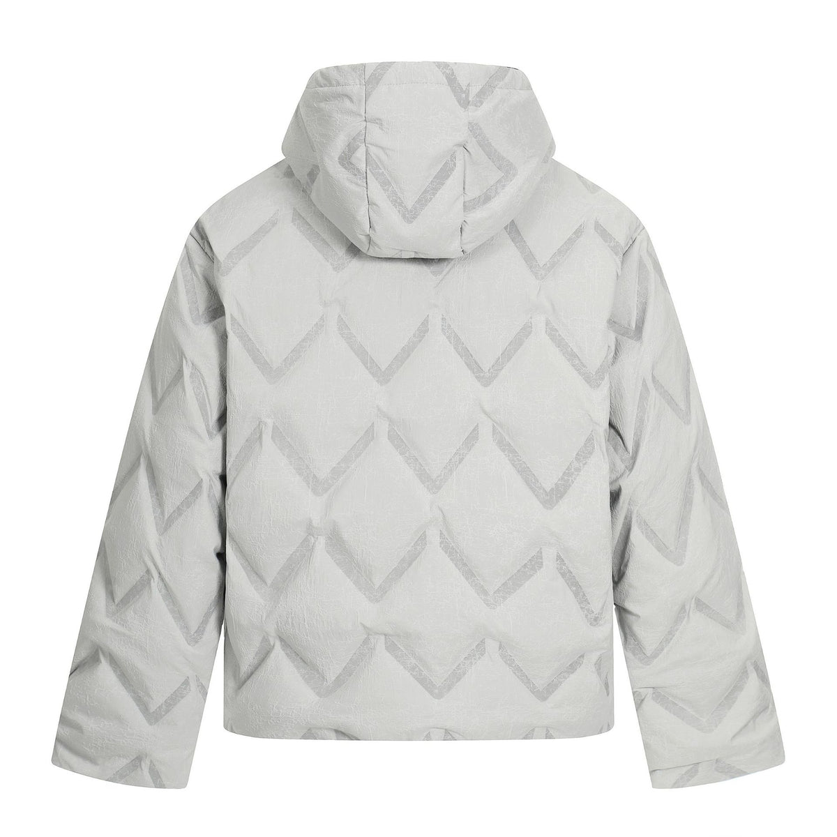 Women's short padded hooded jacket with reflective chevron quilting EVA-US