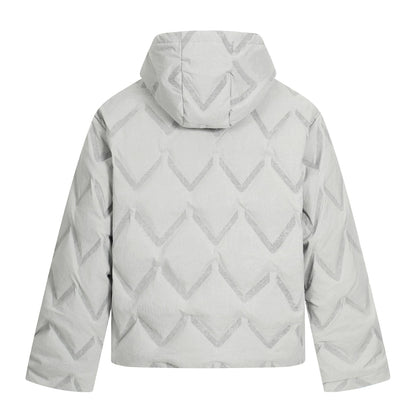 Women's short padded hooded jacket with reflective chevron quilting EVA-US
