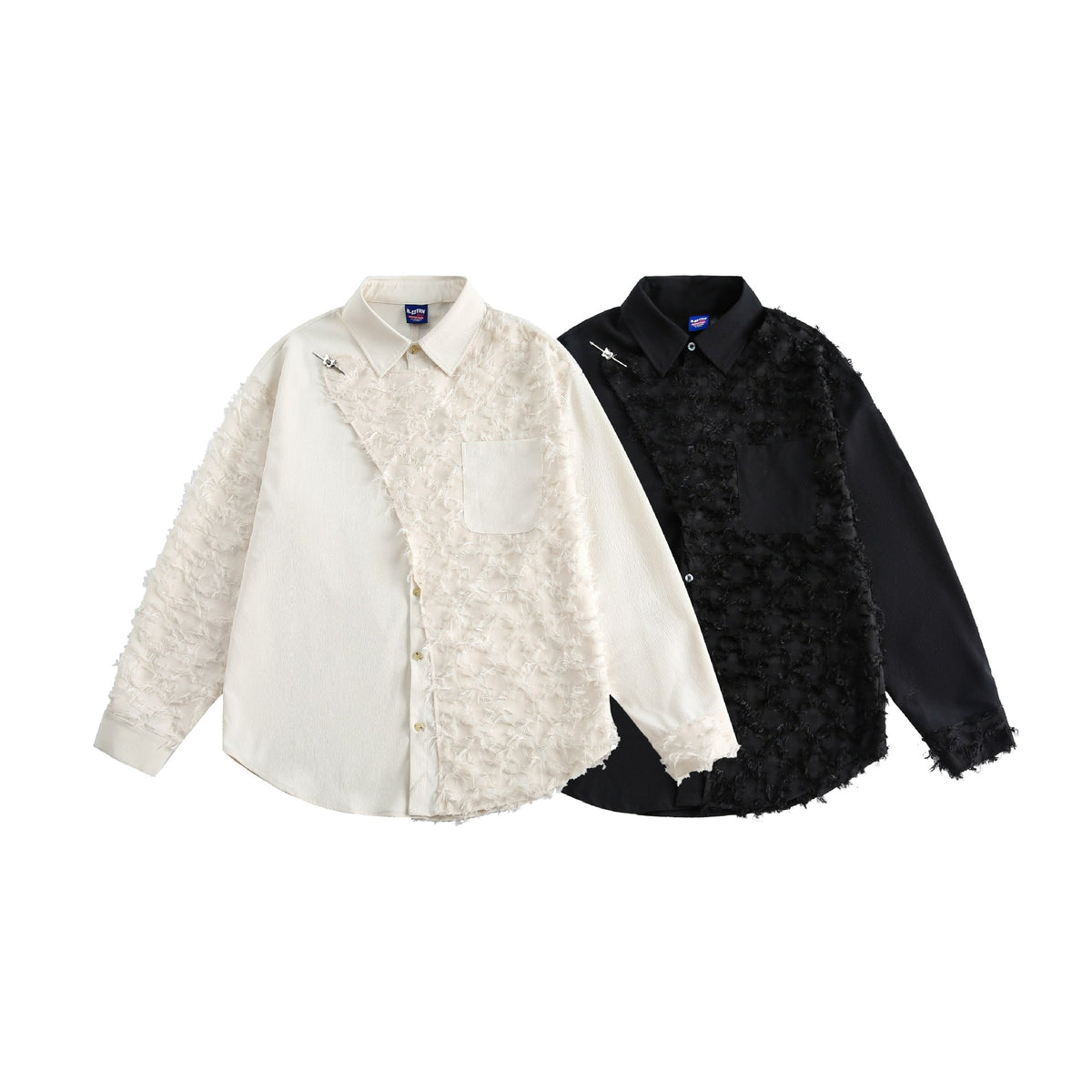 Ladies' blouse overshirt with fluffy fringe texture and Kent collar EVA-US