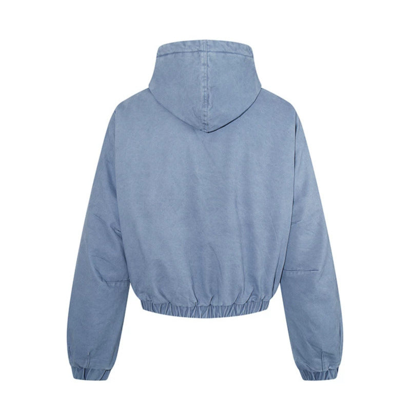 Women short cropped boxy hoodie jacket with quilted hood lining, patch pockets and elastic hem EVA-US