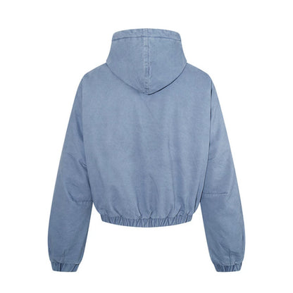 Women short cropped boxy hoodie jacket with quilted hood lining, patch pockets and elastic hem EVA-US