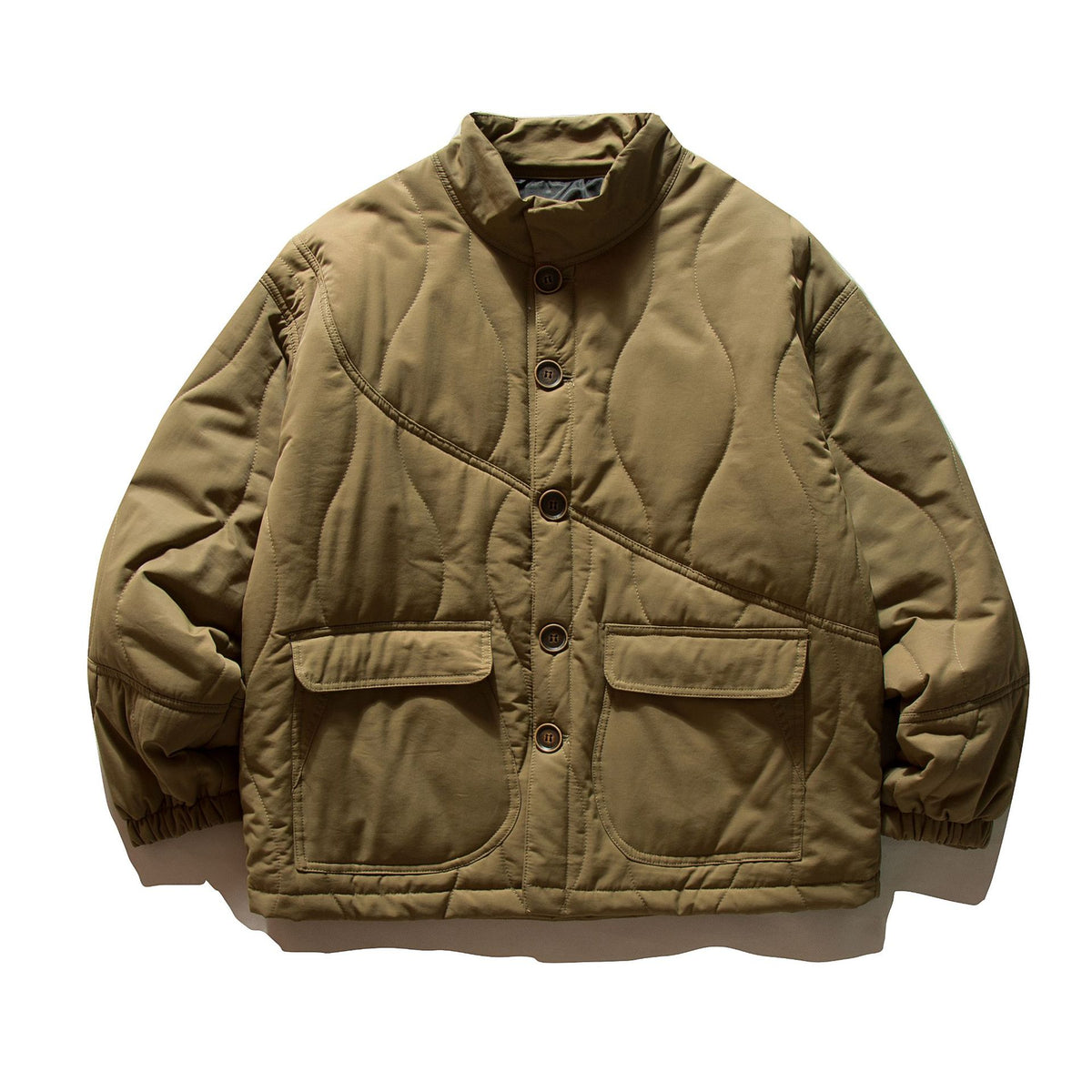 Men's short-cut quilted field blouson jacket with wave quilting, stand-up collar and flap pockets EVA-US