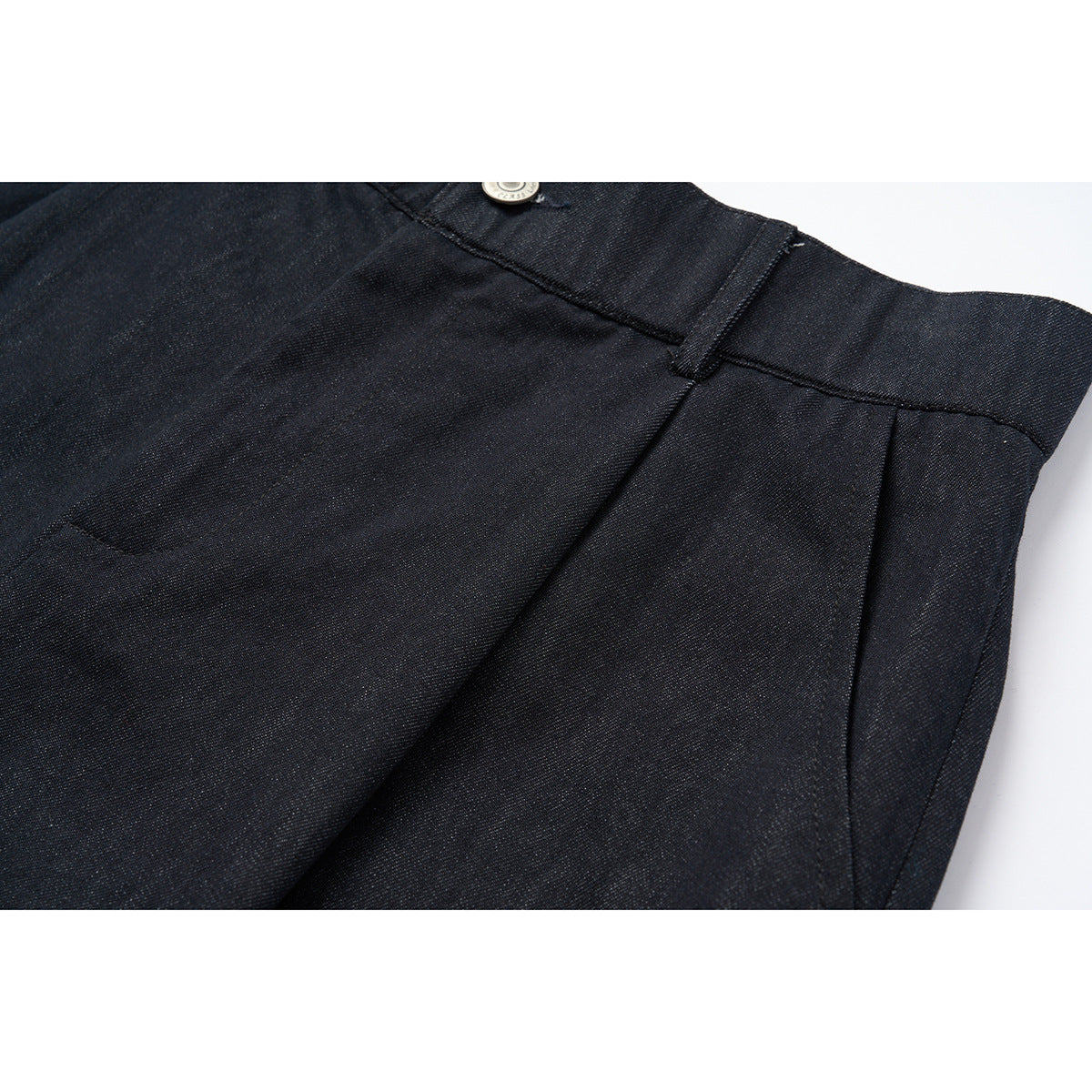 Women's high-waisted wide culotte pants made of denim mix with pleats and button closure EVA-US