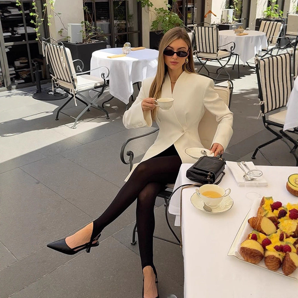 Women's Asymmetric Tailored Blazer Coat with One-Button Closure EVA-US